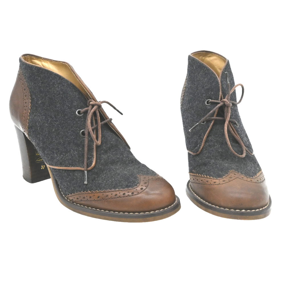 Brunello Cucinelli Wool-Blend Leather-Trim Lace-Up Booties Size 37